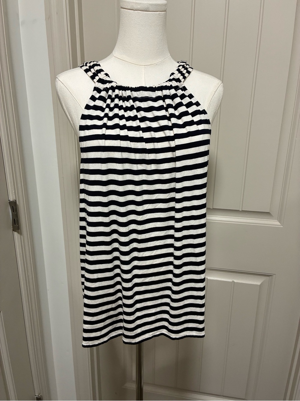 Ann Taylor Black and White Striped Halter-Style Dress